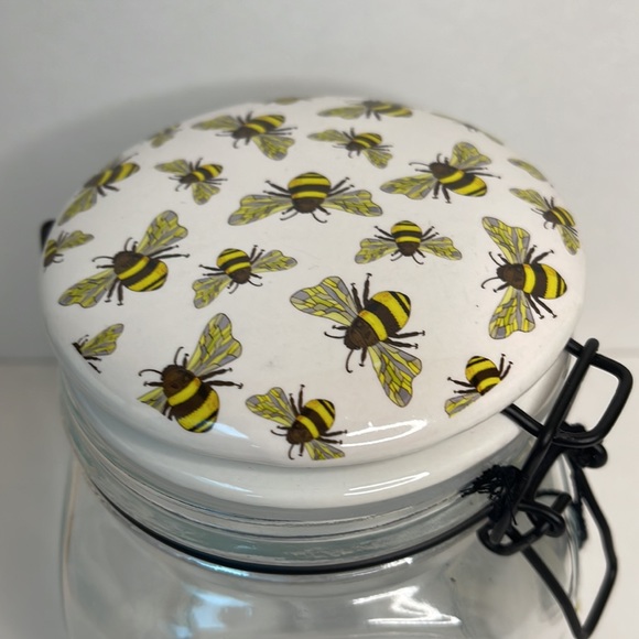 Glass jar Bail and trigger canister botanical bee print lid New storage farm - Picture 2 of 10